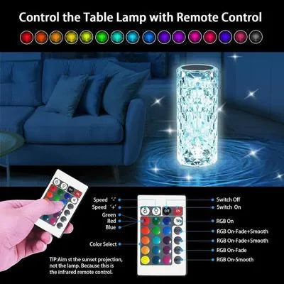 Crystal Diamond Touch Table Lamp | Rechargeable Crystal Diamond Lamp | Luxury Diamond Cut LED Table Lamp | Touch Control Crystal Diamond Lamp
