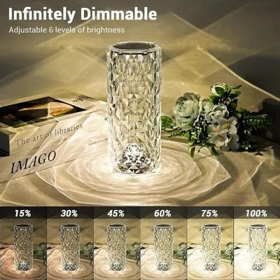 Crystal Diamond Touch Table Lamp | Rechargeable Crystal Diamond Lamp | Luxury Diamond Cut LED Table Lamp | Touch Control Crystal Diamond Lamp