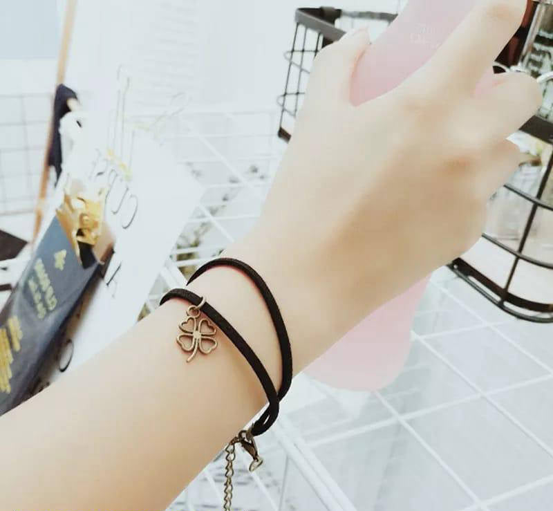 Charm Lucky Leaf Rope Bracelet | Lucky Leaf Charm Rope Bracelet | Fortune Leaf Adjustable Rope Bracelet