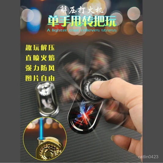 1 Piece Refillable Fancy Spinner Light Lighter | Best Quality Light Lighter | Lighter For Cigarette | Spinner Lighter Metal body (random color) - Black