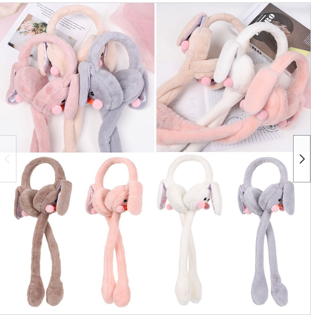 Soft Fluffy Rabbit Ears Headband | Moving Ears Plush Earmuffs | Warm & Cozy – 1Pc Random Colour