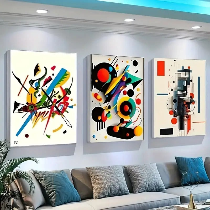 Abstract Geometry 3-Piece Modern Wall Art Set with Bold Shapes & Color Play (8x11 inch)