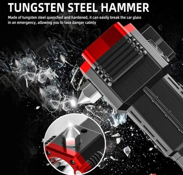 High-Power LED Torch Light Rechargeable Flashlight With Multifunctional Tactical Hammer And Power Bank Feature With Box (Random Color)