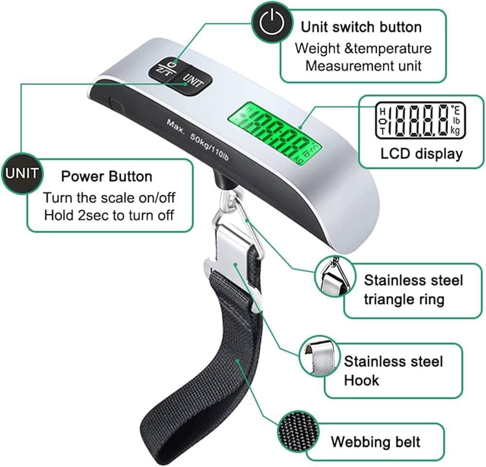 Portable Digital Luggage Scale | LCD Display & Unit Conversion for Travel