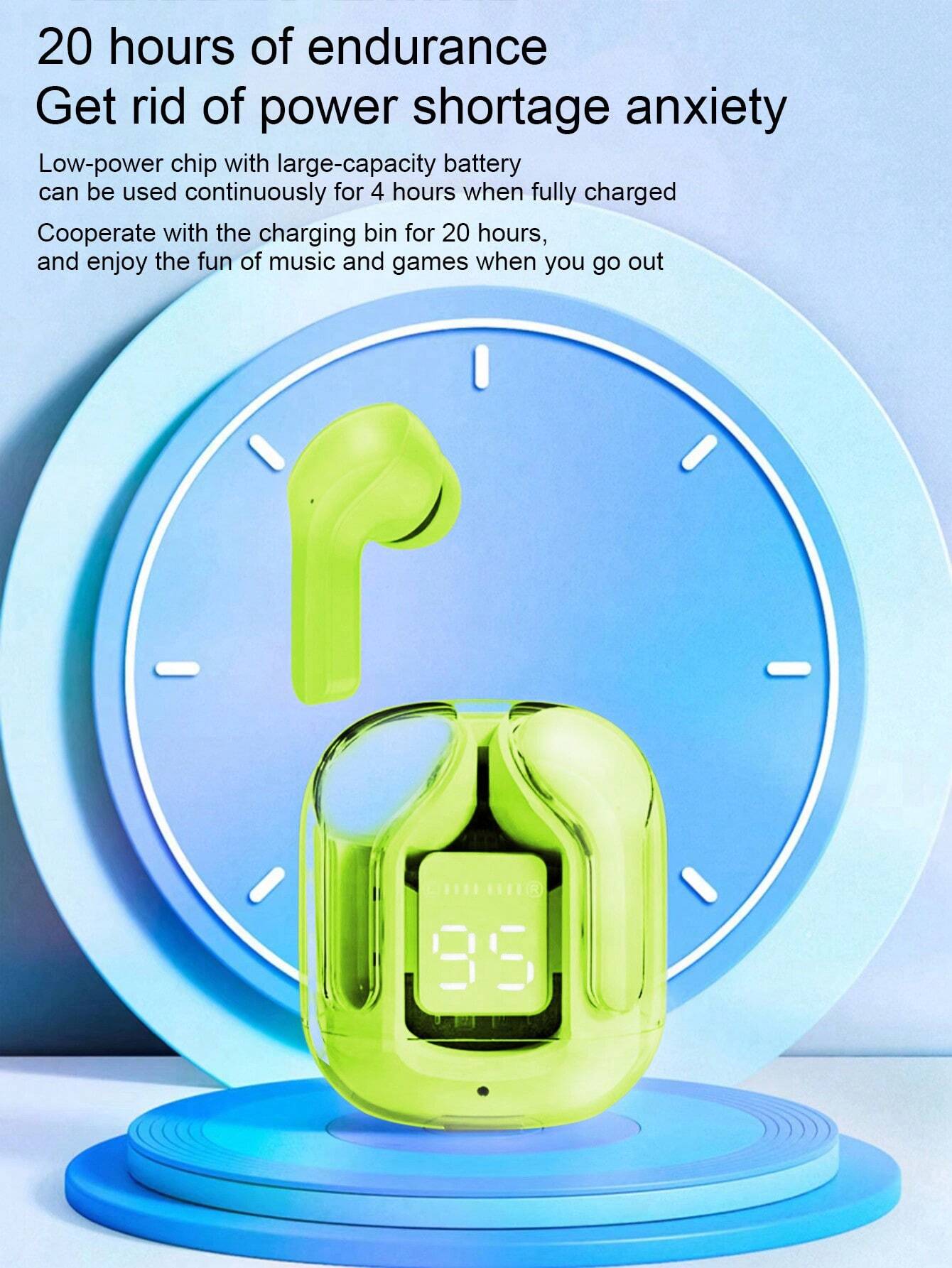 Air31 Earbuds Wireless Crystal Transparent body - with silicone pouch ( random color )