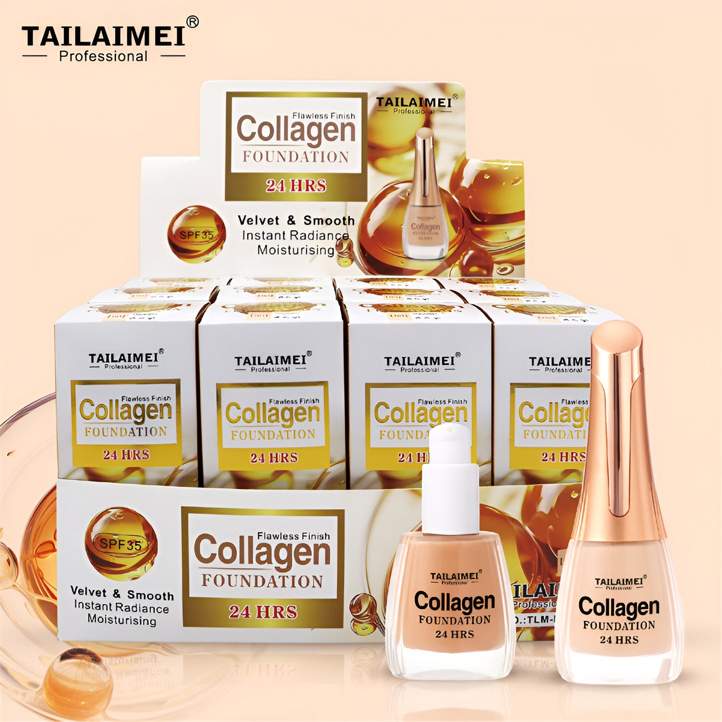 24 Hrs Flawless Finish Collagen Foundation  Long-Lasting Creamy Formula for Smooth, Radiant &amp; Even Skin Tone, 35ml