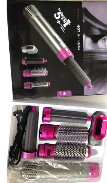 High Quality 5 In 1 Hair Styler Brush | Hair Straightener, Curler, Blow Dryer & Volumizer | Negative Ionic Electric Air Wrap With Detachable Brush Heads (Random Color)
