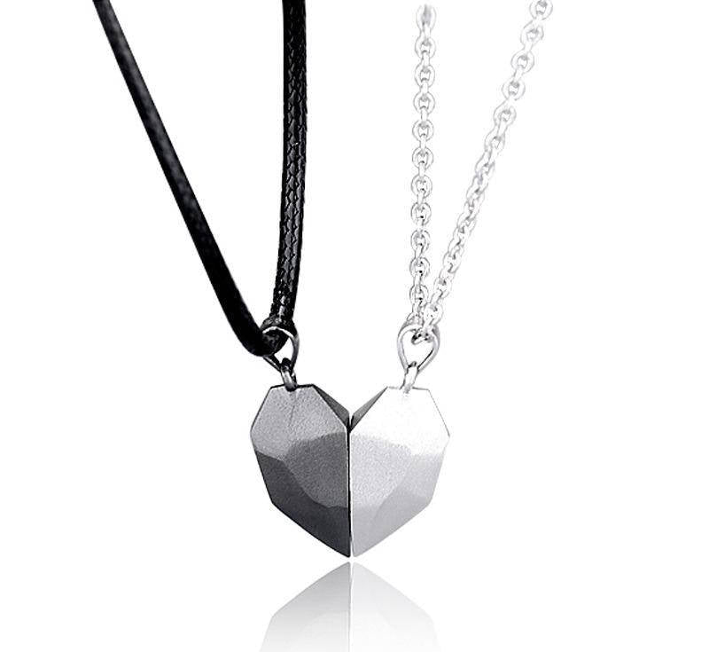 Necklace with geometric heart pendant on a white background