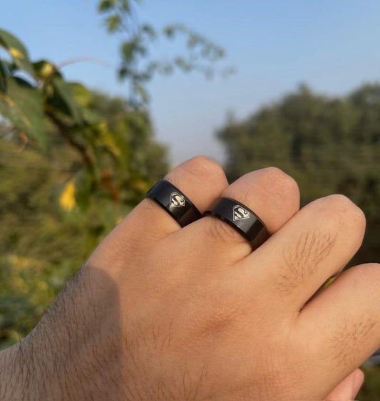 Black Stainless Steel Ring Set (2 Pcs) | Classic Black Band Rings – Pair Set | Matte Black Ring Bands Combo (2 Pack)