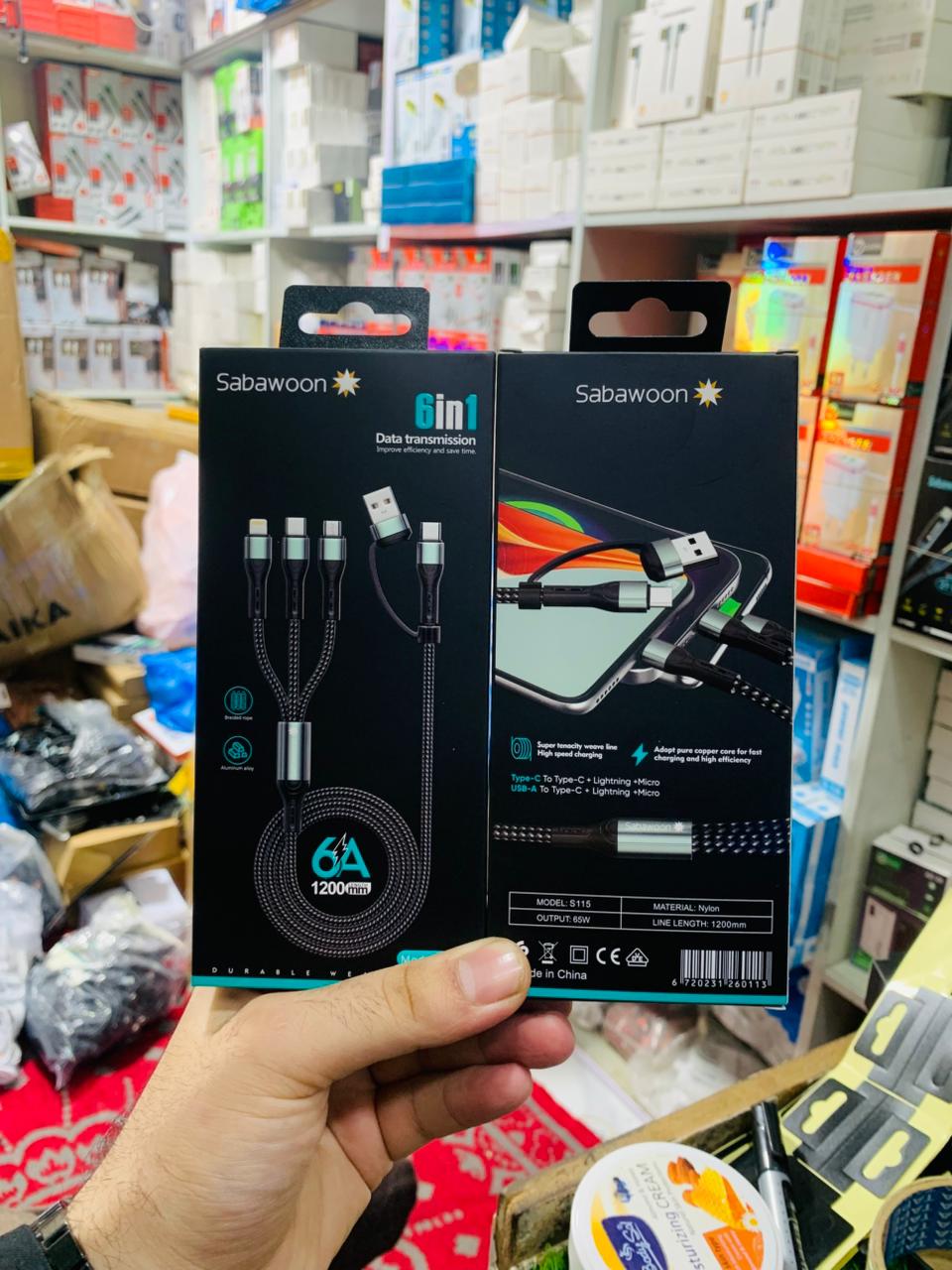 Sabawoon S115 6‑in‑1 Cable | New Model & Design | 100% Original Quality | Multi‑Device Fast Charging