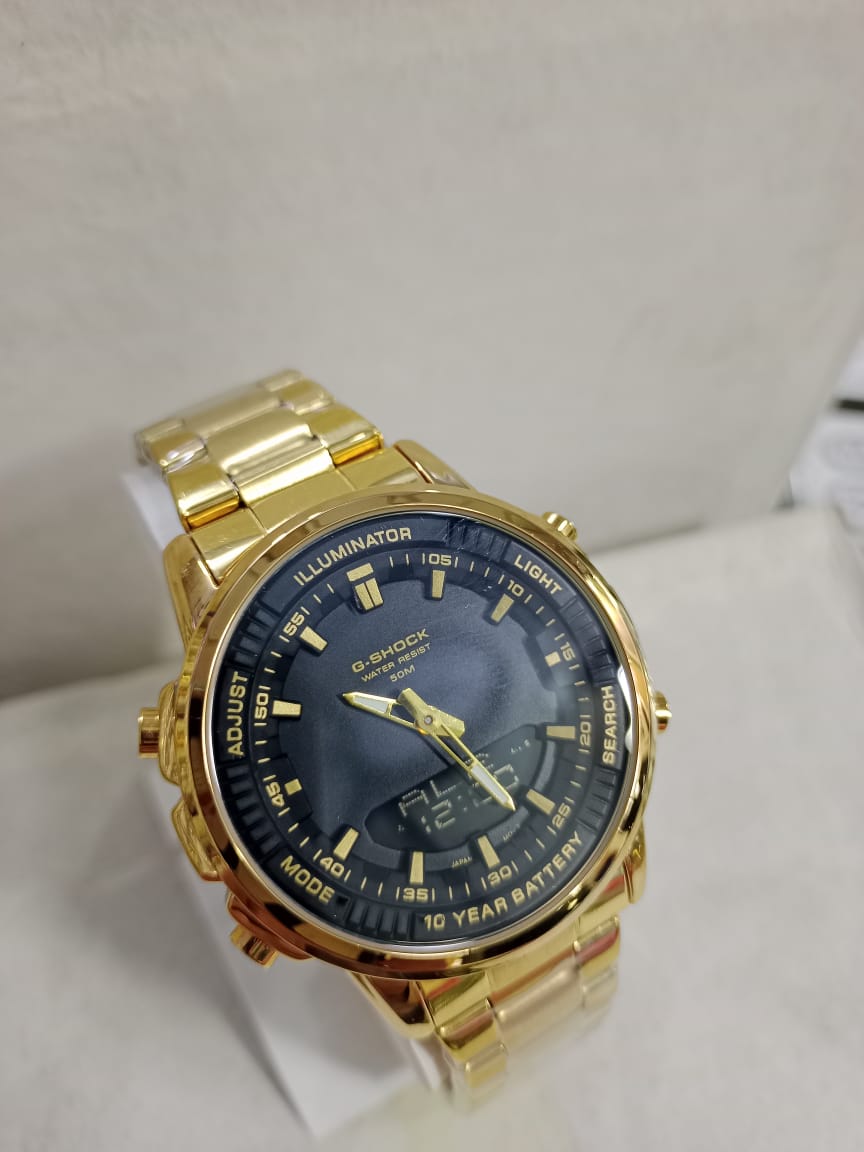 Dual-Display Ana-Digi Executive Sports Watch – 10-Year Battery Life & Water Resistant (Golden with black dial)