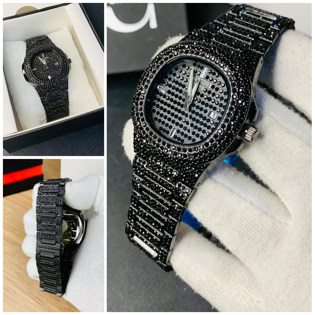 Iced Out Men Watch Diamond Steel Luxury Stylish Durable Quality Timeless Design - Black