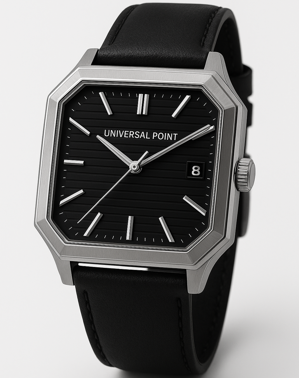 Universal Point UP 1988 – Square Dial Leather Strap Watch | Stainless Steel Case | Water Resistant 3 ATM (With Box)