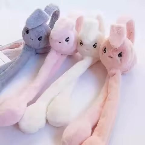 Soft Fluffy Rabbit Ears Headband | Moving Ears Plush Earmuffs | Warm & Cozy – 1Pc Random Colour