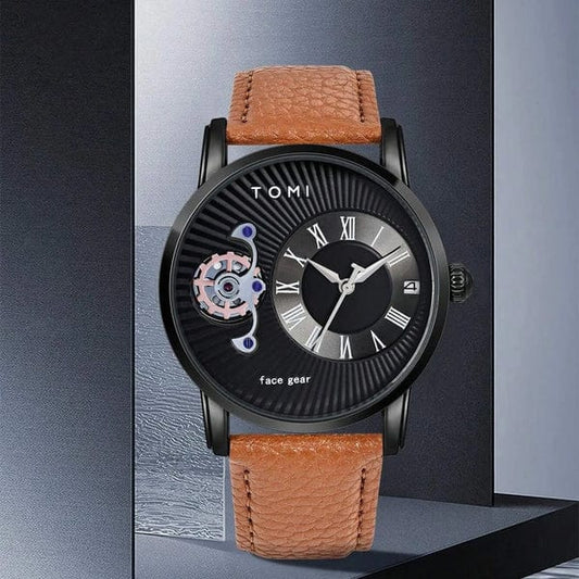 TOMI T-104 Face Strap Watch | Stylish Analog Wristwatch with Soft Strap | Casual & Fashionable Timepiece for Men and Women black colour