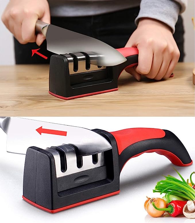 3-in-1 Knife Sharpener With Fruit And Meat Knife Peeler.3-Stage Diamond Coated Knife Sharpener