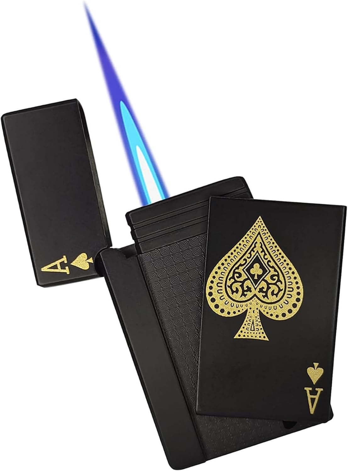Jet Torch Playing Card Lighter, Green Flame Ace Card Lighter Windproof Refillable Lighter Playing Cards Cool Design (Metal Body) random color - Gold