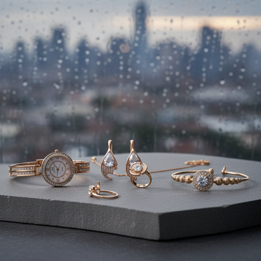 The Midnight Elegance Gold-Tone Jewelry & Timepiece Collection