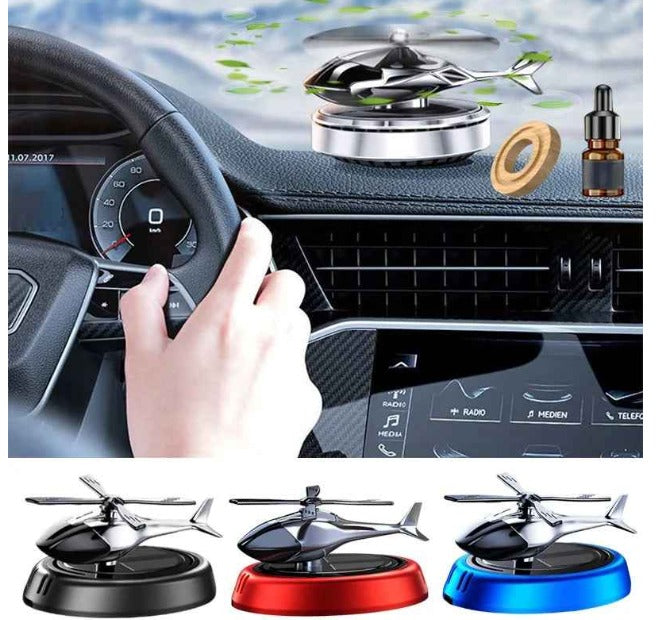 Car Aroma Diffuser Air Freshener Solar Rechargeable Helicopter With Fragrance Bottle – Rotating Propeller Fragrance Freshener for Dashboard & AC Vent | Long-Lasting, Stylish Car Perfume