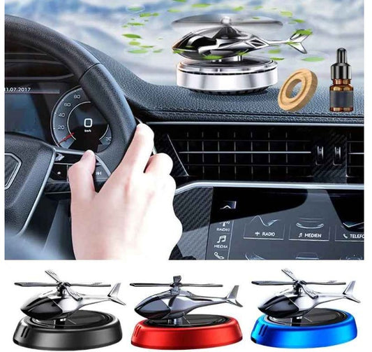 Car Aroma Diffuser Air Freshener Solar Rechargeable Helicopter With Fragrance Bottle – Rotating Propeller Fragrance Freshener for Dashboard & AC Vent | Long-Lasting, Stylish Car Perfume