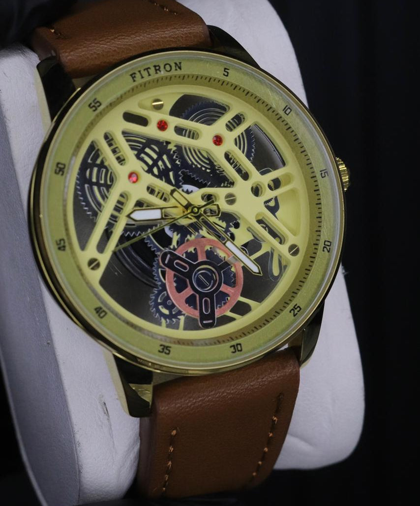 Fitron Classic Chrono: Sophisticated Minimalist Stainless Steel Watch with Genuine Leather Strap and Reliable Quartz Movement ( WITHOUT BOX ) ( BLACK)