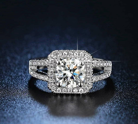 Square Cut American Diamond Ring | Classic Square AD Sparkle Ring | Luxury Square American Diamond Ring