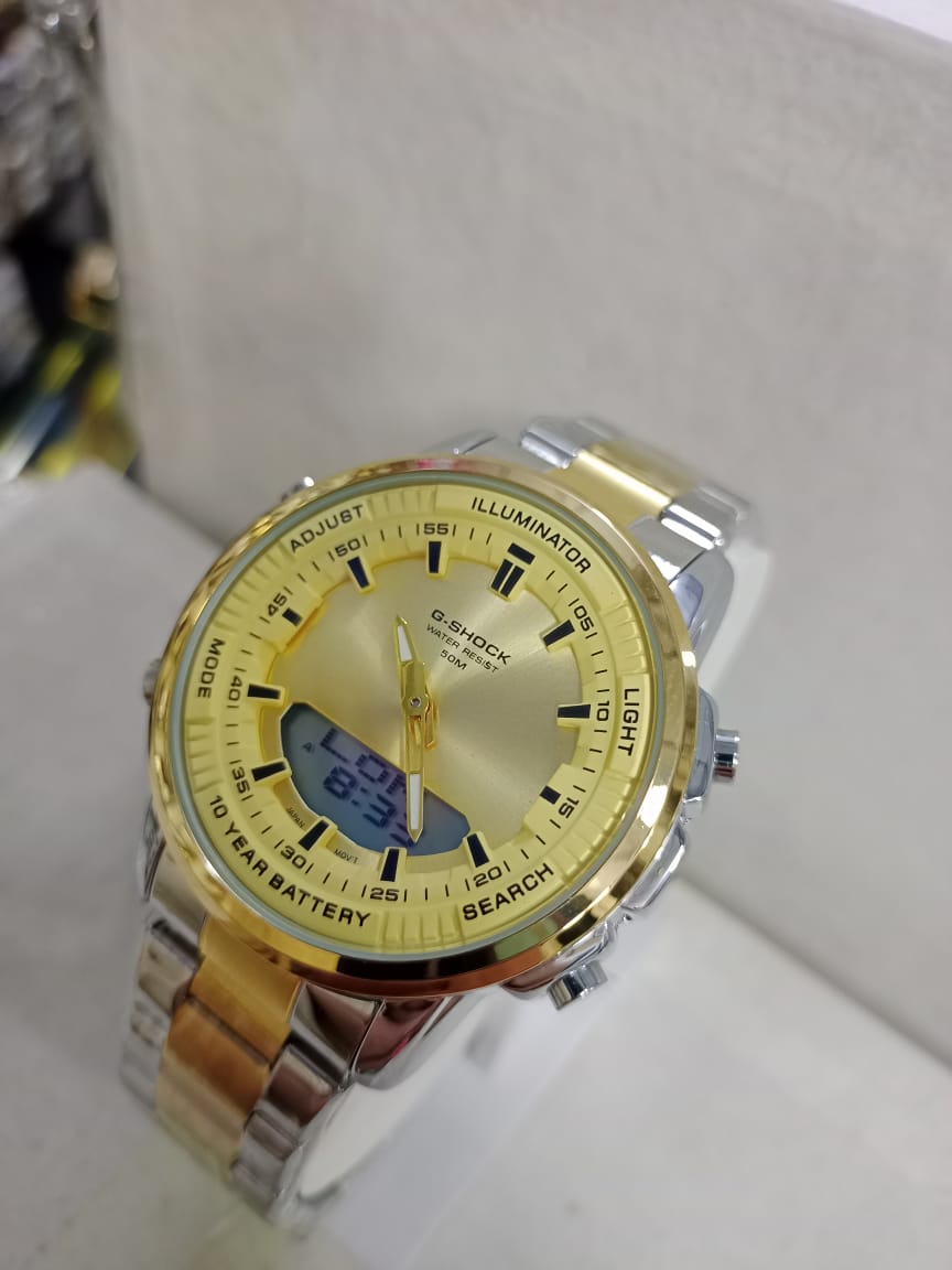 Dual-Display Ana-Digi Executive Sports Watch – 10-Year Battery Life & Water Resistant (Golden with black dial)