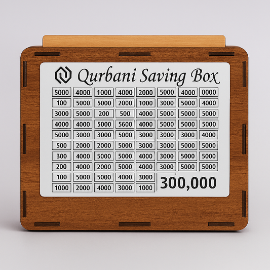 Wooden Saving Box with 3 Stickers (Qurbani, Umrah & Money Saving)  Target Chart Money Bank