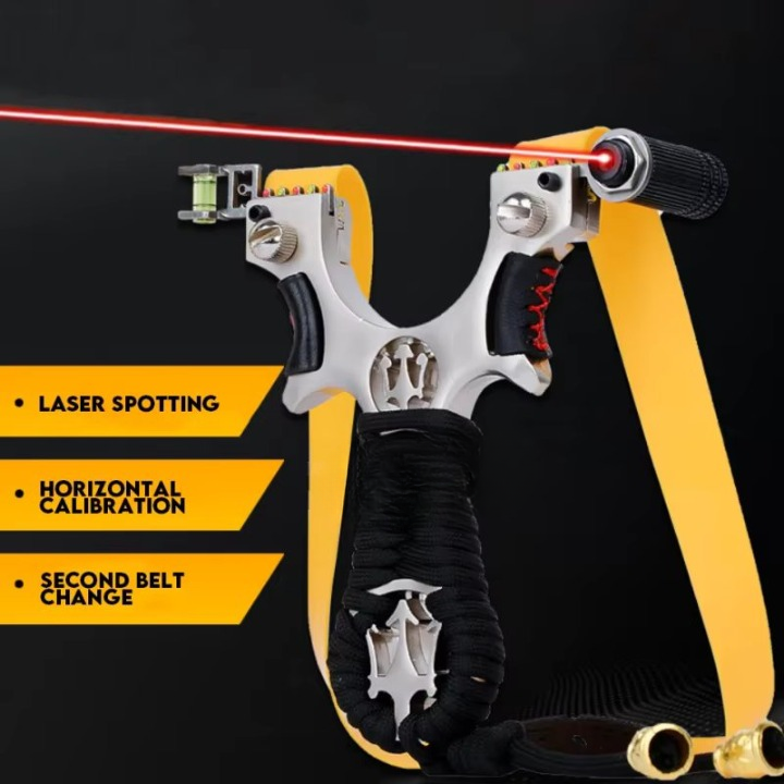 The Ultimate Slingshot Lot Imported Full Stainless Steel Body Laser Slingshot with Flat Rubber Band (Random design)