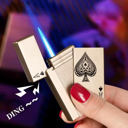 Jet Torch Playing Card Lighter, Green Flame Ace Card Lighter Windproof Refillable Lighter Playing Cards Cool Design (Metal Body) random color - Gold