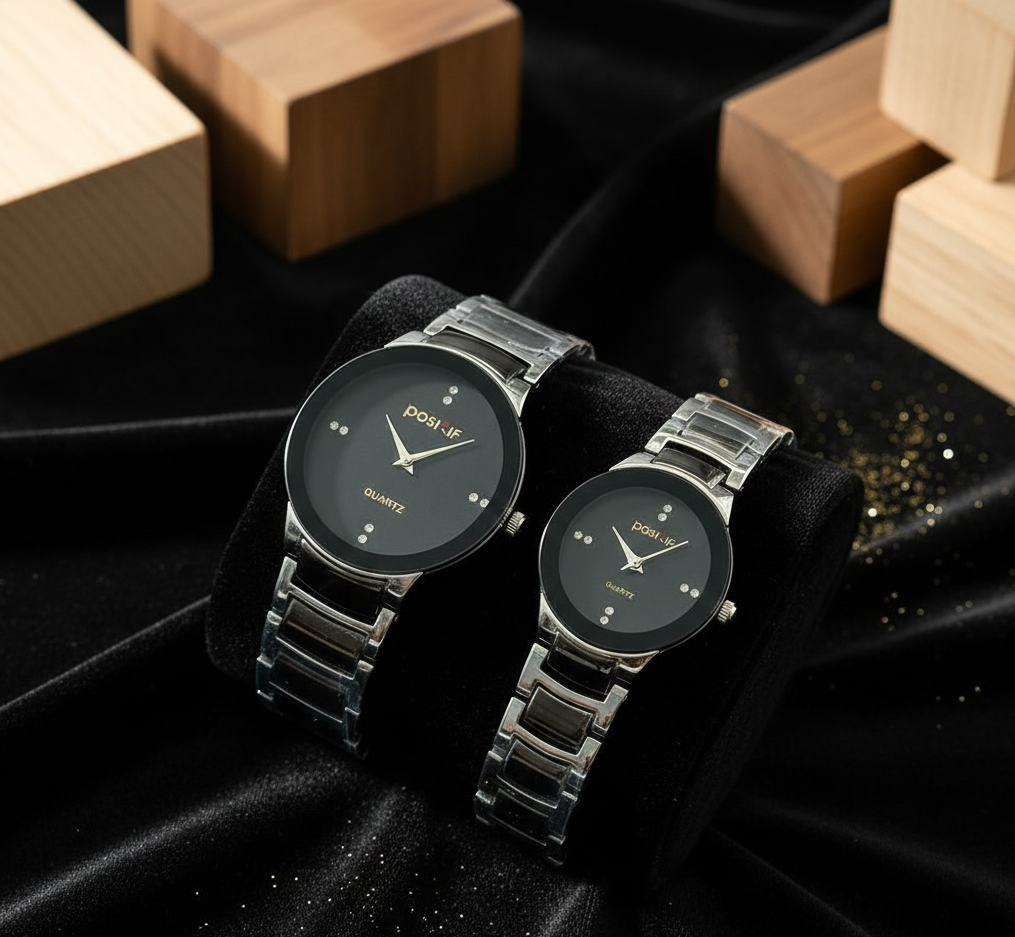 POSITIF Couple Watch – Elegant Matching His & Her Timepieces | Stylish Pair Gift For Lovers, Anniversary & Special Occasions (random colour)