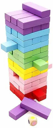 Jenga Wooden Kids Game Small Size 54 Blocks ( random color )