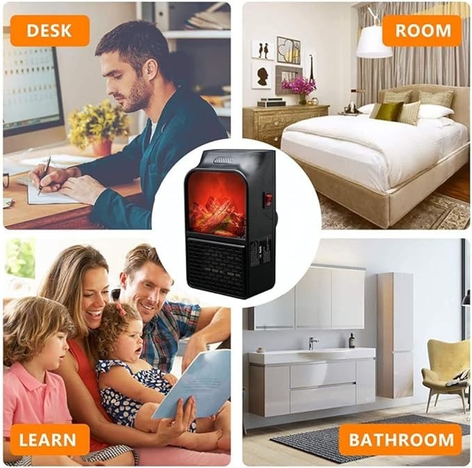 Flame Heater 1000W – Portable Electric Plug-in Room Heater with Flame Effect & Remote Control