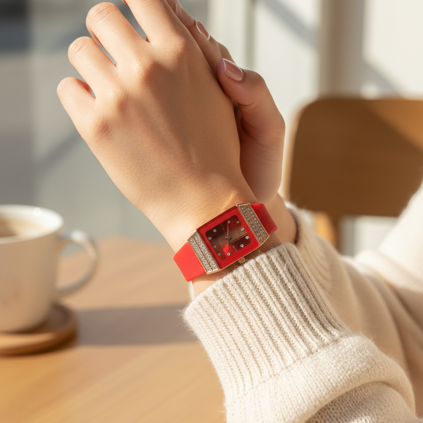 Luxury Women’s Diamond Quartz Watch – Elegant Square Dial Wristwatch With Crystal Accents And Stylish Silicone Strap (Black)