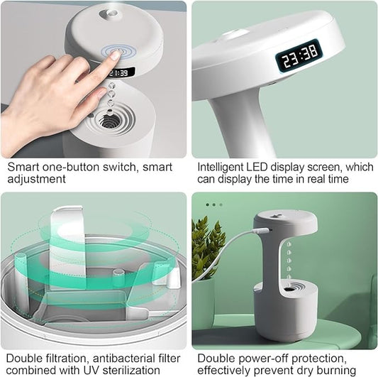 Smooth Sailing Antigravity Humidifier With Ultra-Quiet Performance, Water Drop Light Effects (Random Color)